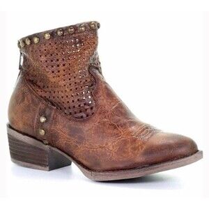 Circle G By Corral Leather Ankle Boots Honey Cut Out & Studs Size 8 Women’s